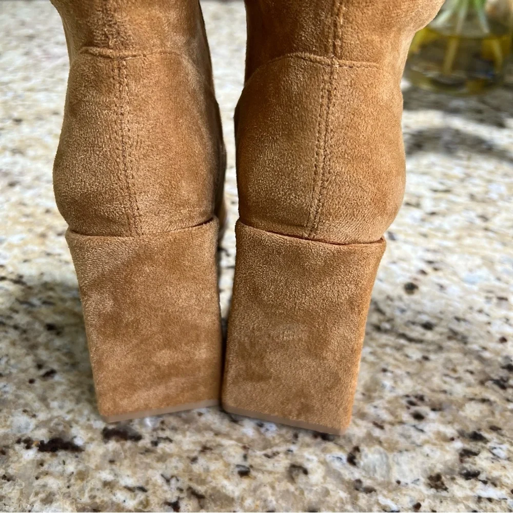 Cape Robbin Tan Over The Knee Pointed Heel Triangle Block Heel 8.5
